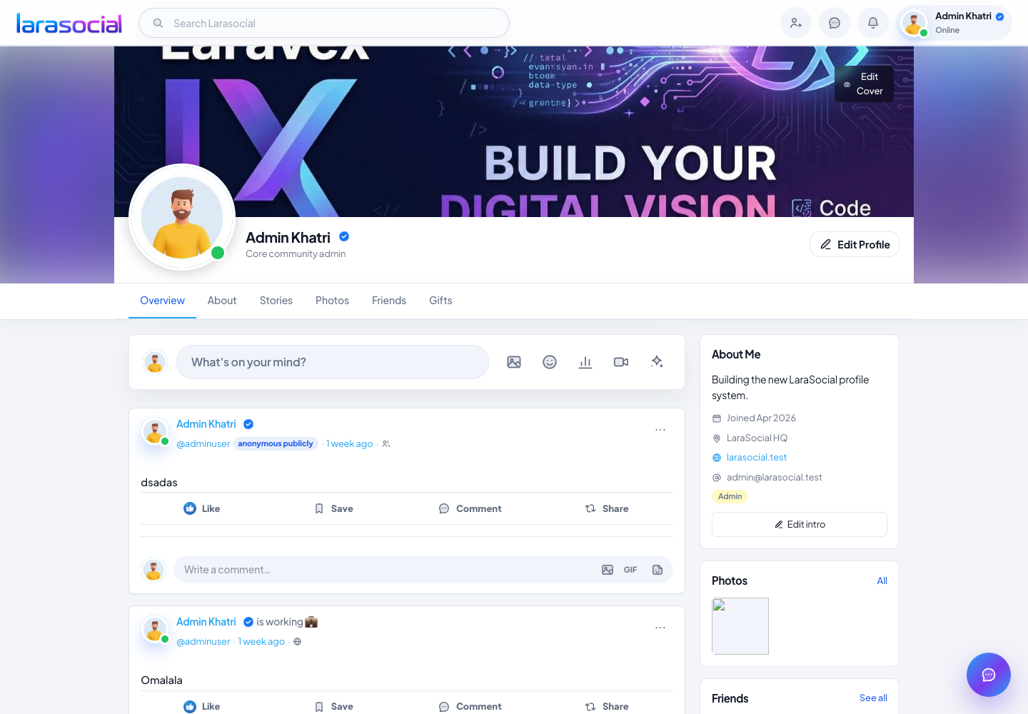 LaraSocial member profile overview